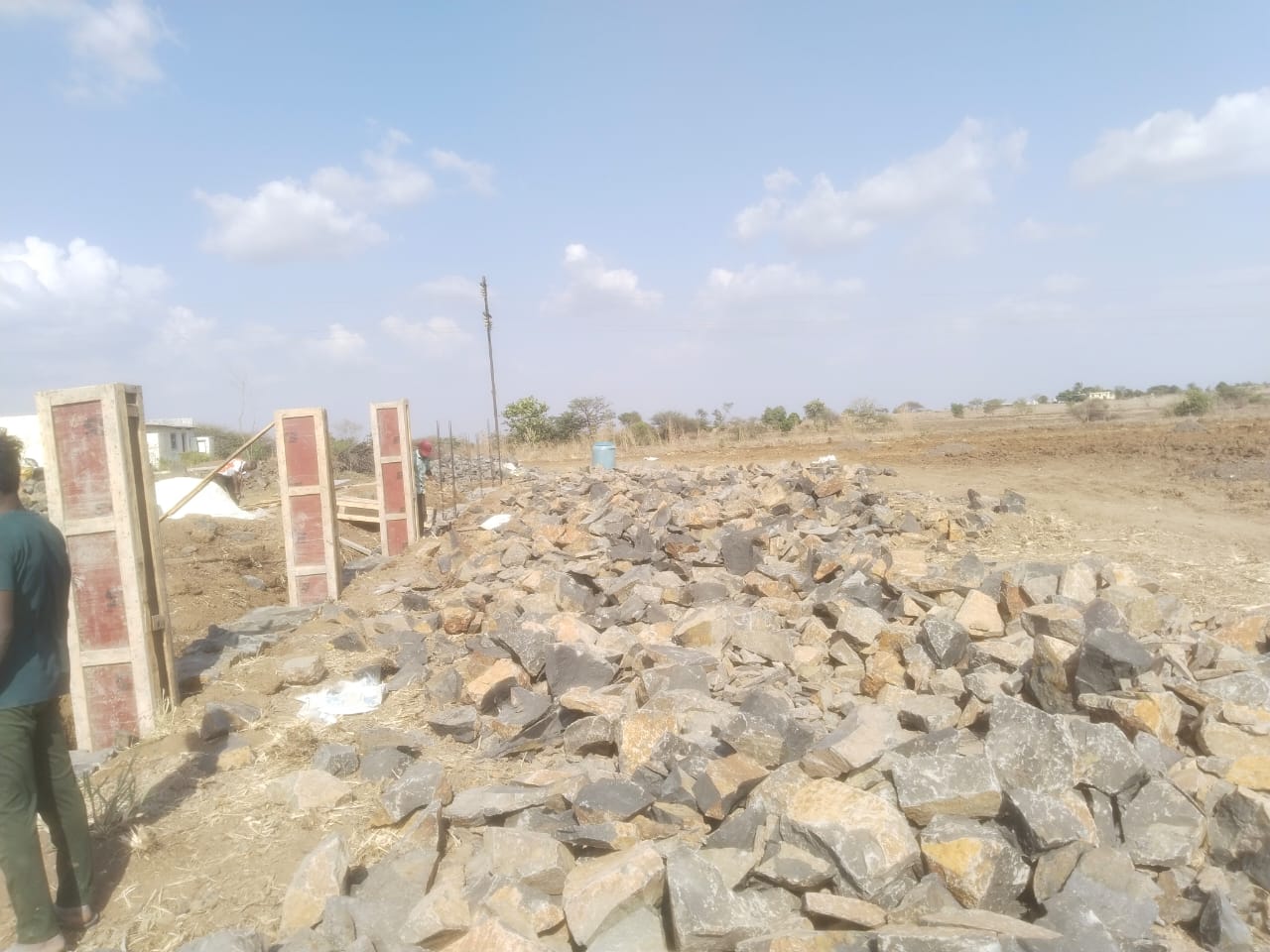 Quality basalt stone materials stacked on site